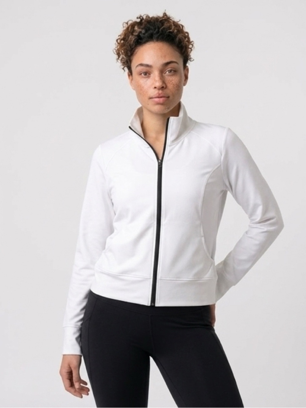 Champion White Bomber Jacket with Black Zip